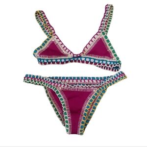 Kiini Swim Coco Fuschia Crochet 2-piece Bikini Top Bottoms Small
